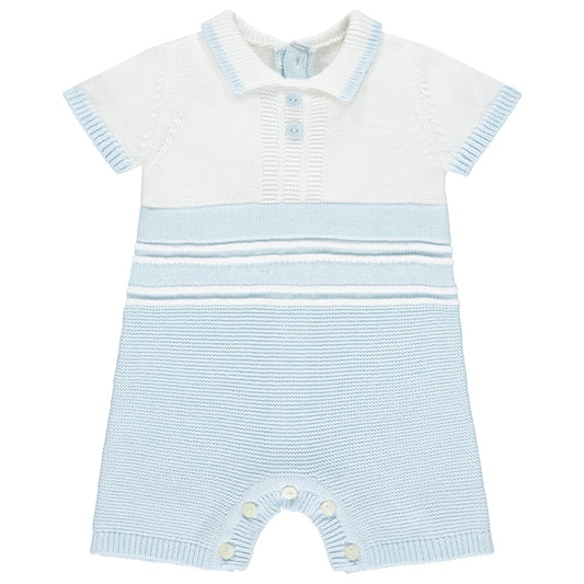 Emile et Rose Baby Boy's Pale Blue & White Knit Romper & Hat