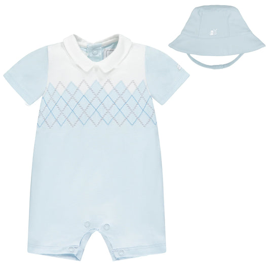 Emile et Rose Baby Boy's Pale Blue Argyle Short Romper
