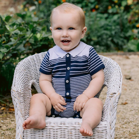 Emile et Rose Baby Boy's Navy Stripe Knit Romper