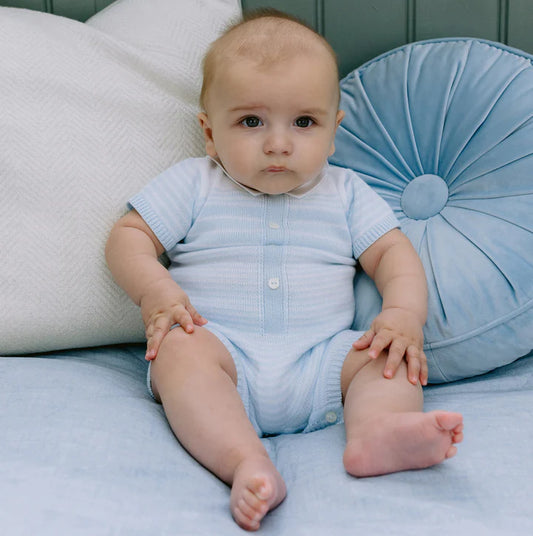 Emile et Rose Baby Boy's Pale Blue & White Knit Romper
