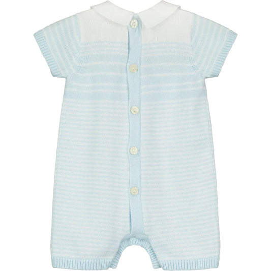 Emile et Rose Baby Boy's Pale Blue & White Knit Romper