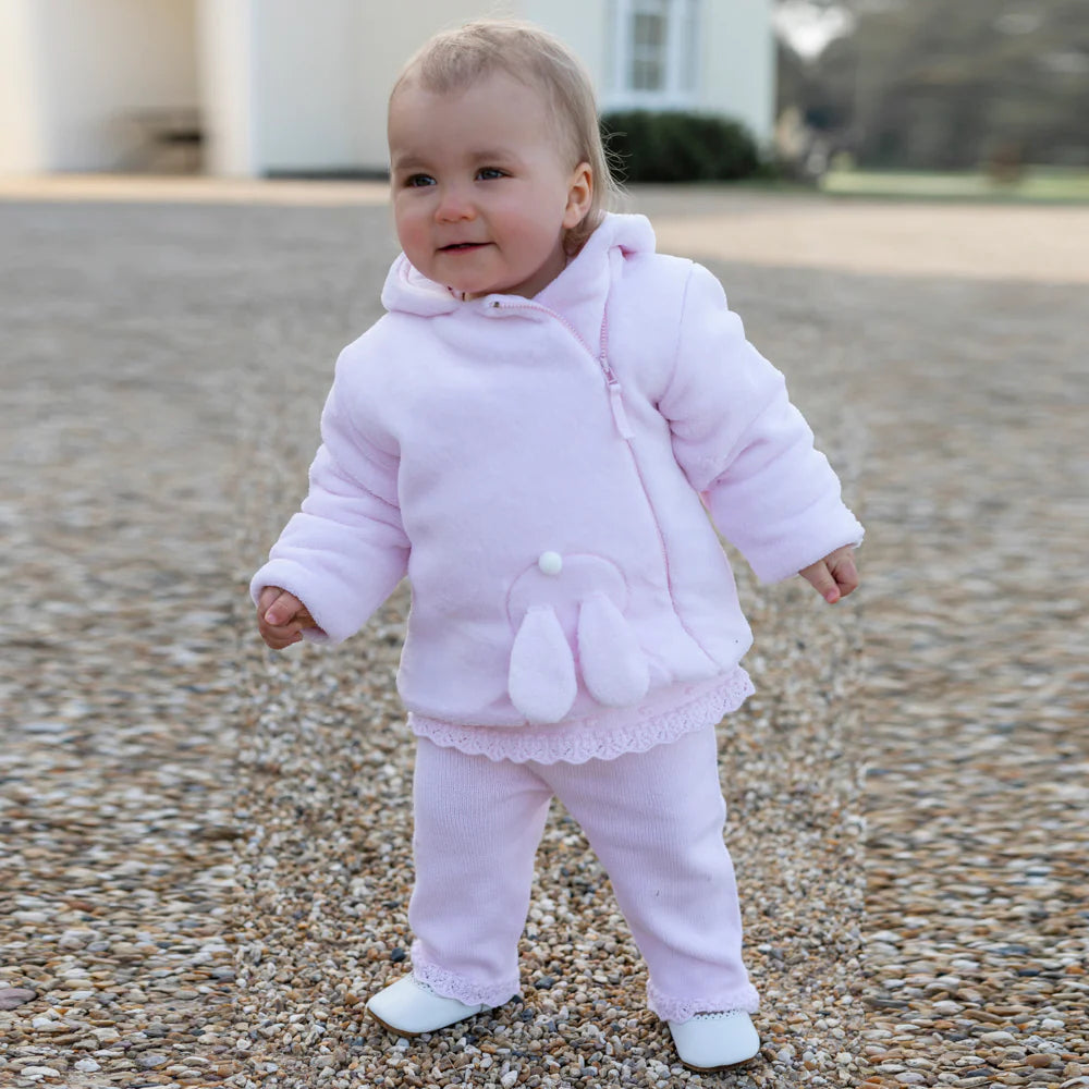 Emile-et-Rose Baby Girl's Pale Pink Fleece Hooded Coat With 3D Bunny