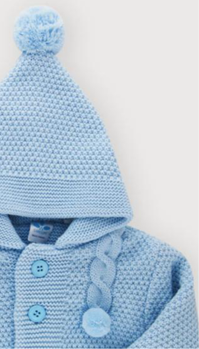 Sardon Baby Boy's Blue Knitted Jacket with Pom Pom’s