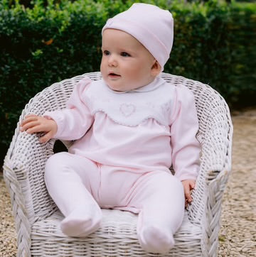 Emile et Rose Baby Girl's Pale Pink Babygrow With Embroidered White Yoke And Hat