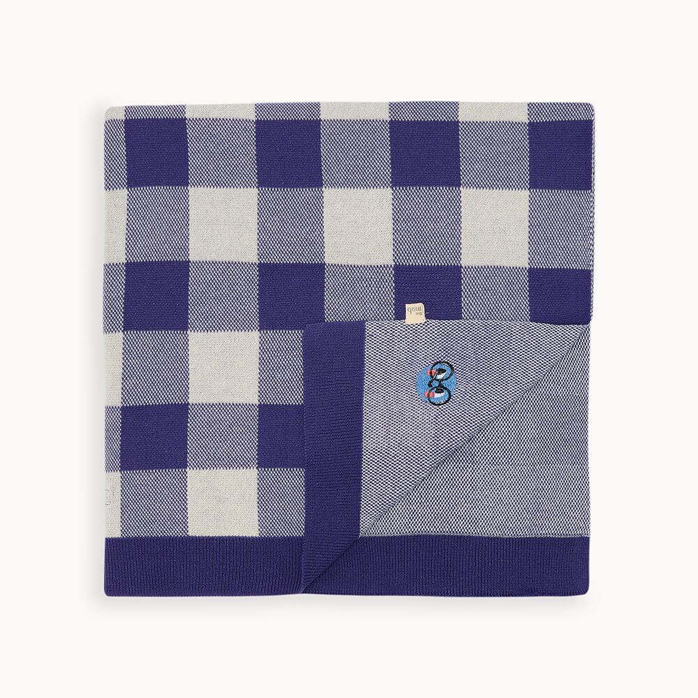 The Bonnie Mob Dark Blue Check Knitted Blanket