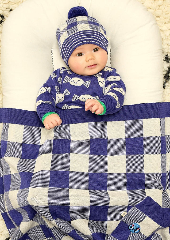 The Bonnie Mob Dark Blue Check Jacquard Soft Baby Blanket