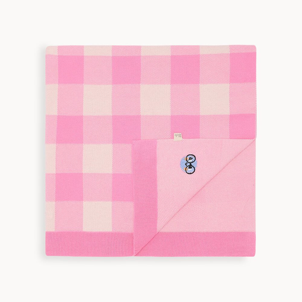 The Bonnie Mob Baby Girl's Pink Check Knitted Blanket