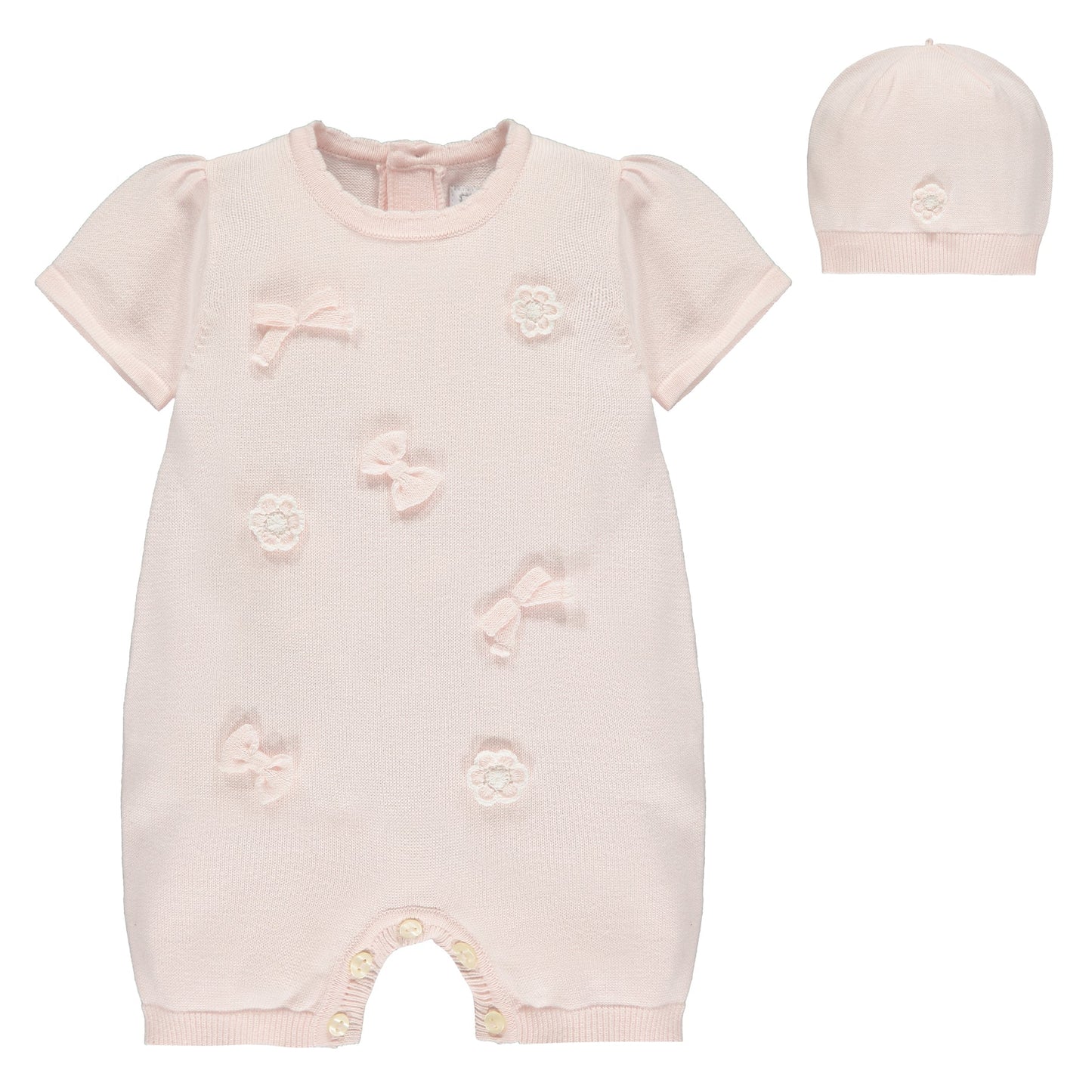 Emile et Rose Baby Girl's Pale Pink Knitted Short Romper & Hat