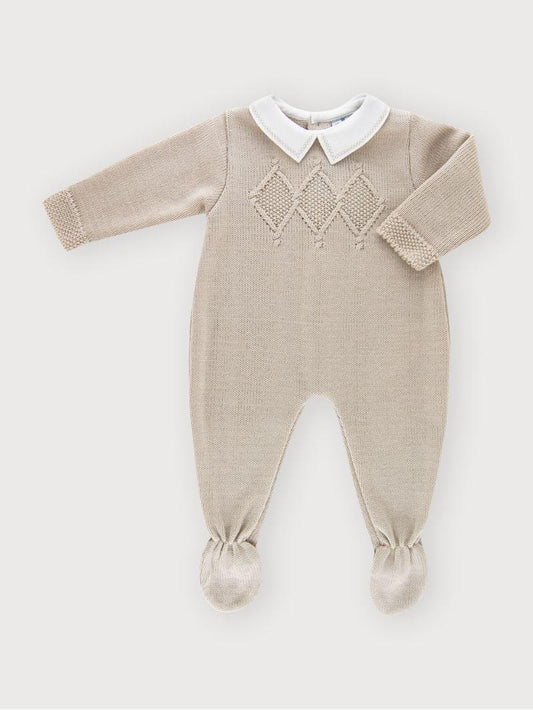 Sardon Baby Boys Beige Knitted Romper with Feet