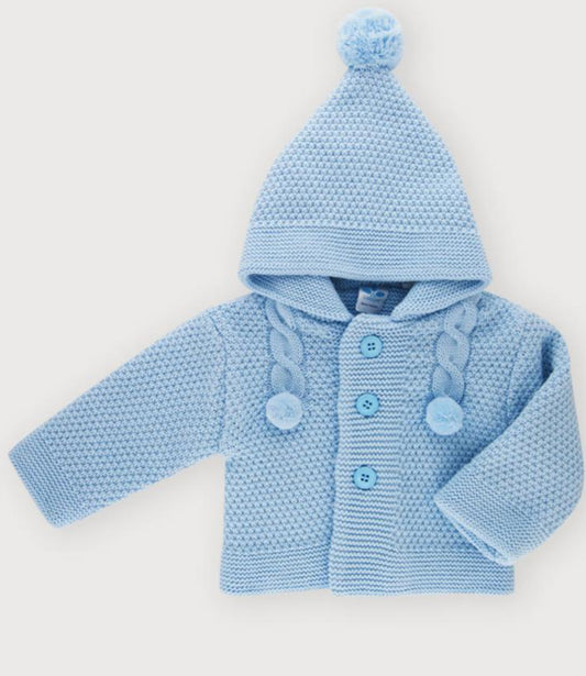 Sardon Baby Boy's Blue Knitted Jacket with Pom Pom’s