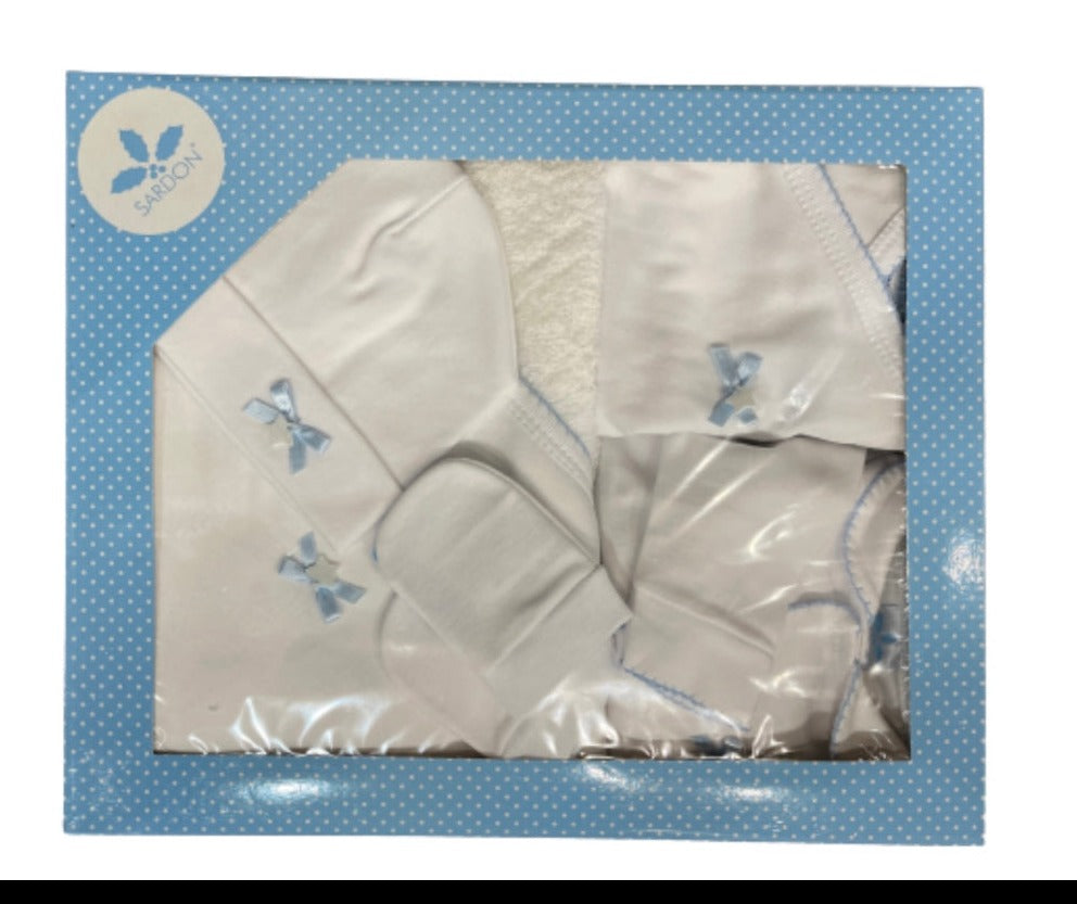 Sardon Baby Boys White/Blue 5pce Towel Gift Set