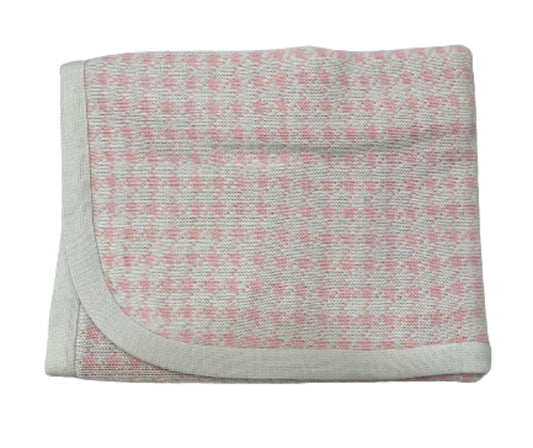 Beige and pale pink houdstooth check soft baby blanket