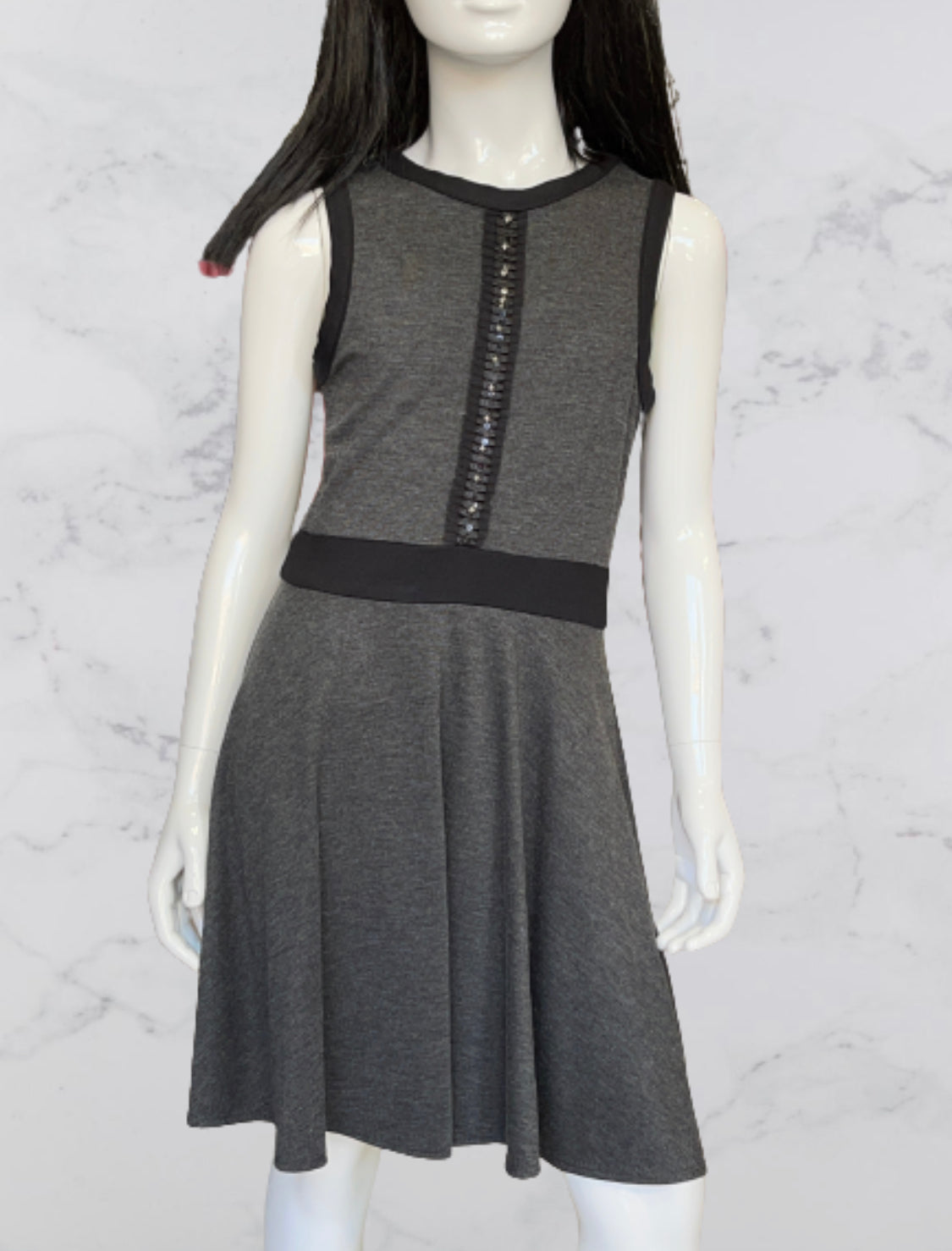 Sally Miller Girl's Grey & Black Dress With Stud Detail