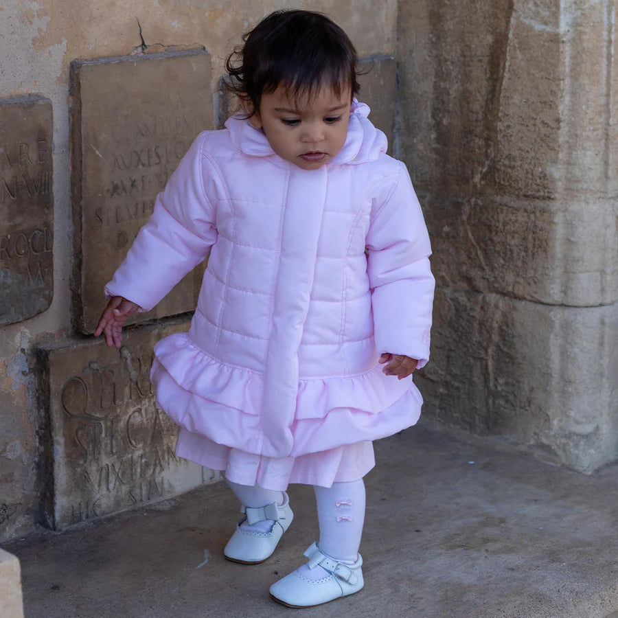 Emile et Rose Baby Girl's Pale Pink Quilted Frill Coat & Mittens