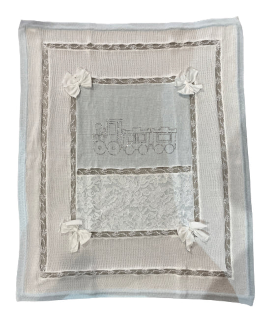 Ladia Baby Boy's Pale Blue & White Heirloom Blanket With Diamontes