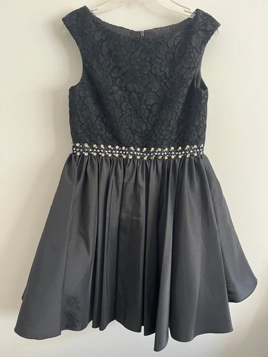Lexi Black Lace & Taffeta Party Dress With Diamonte Trim