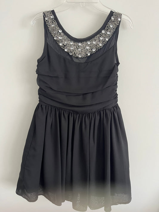 Un Deux Trois Girl's Black Party Dress With Beaded Trim