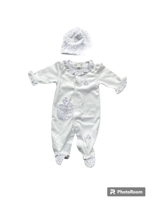 Kissy Kissy Baby Girl's Prem White and Lilac Butterfly Embroidered Babygrow