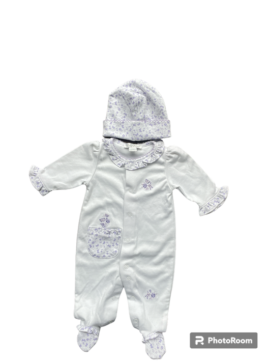 Kissy Kissy Baby Girl's Prem White and Lilac Butterfly Embroidered Babygrow