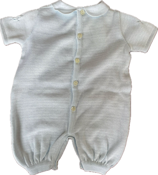 Ladia Baby Boy's Pale Blue Short Sleeve Romper With Linen & Diamonte Rocking Horse