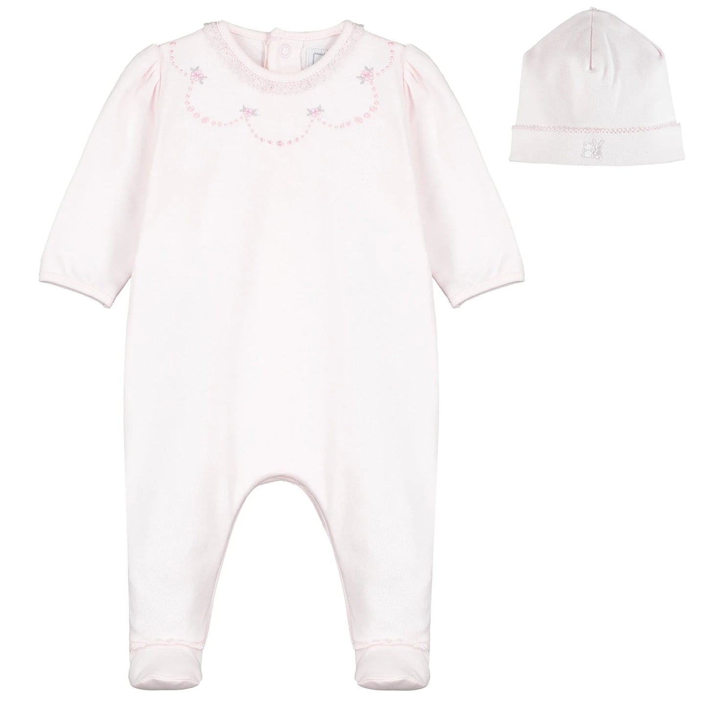 Emile et Rose Baby Girl's Pale Pink Embroidered Babygrow & Hat