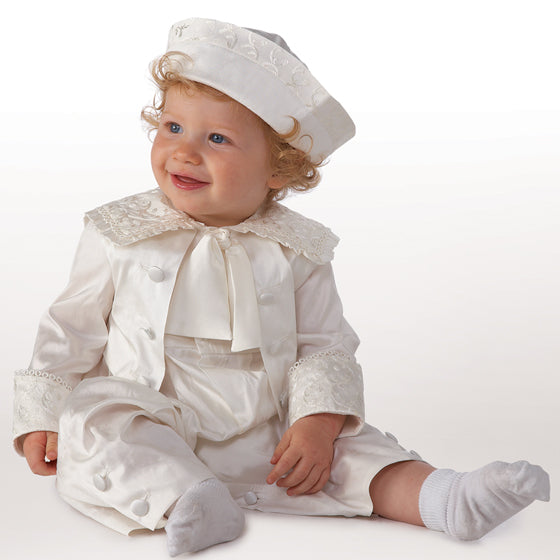 Little Darlings Baby Boy's Ivory Christening All-In-One Outfit & Hat