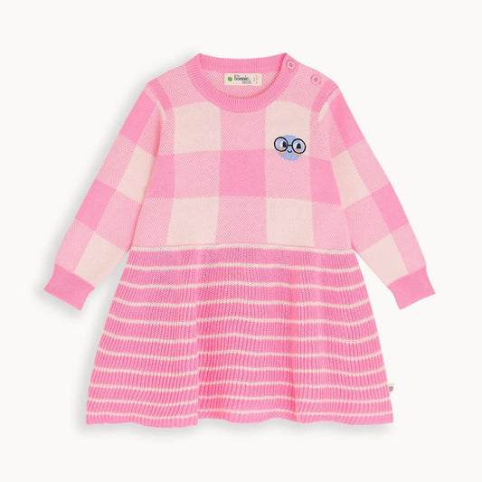 The Bonnie Mob Baby Girl's Pink Knitted Check Dress