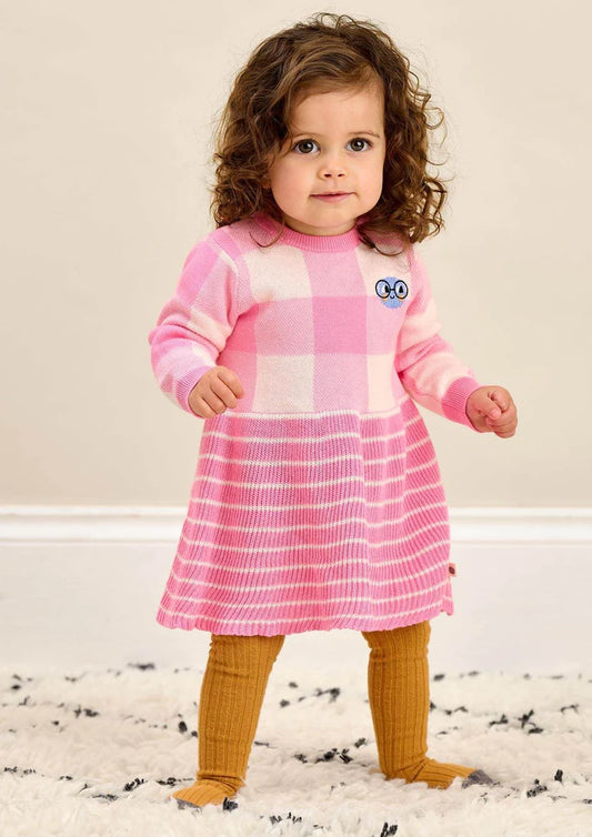 The Bonnie Mob Baby Girl's Pink Knitted Check Dress