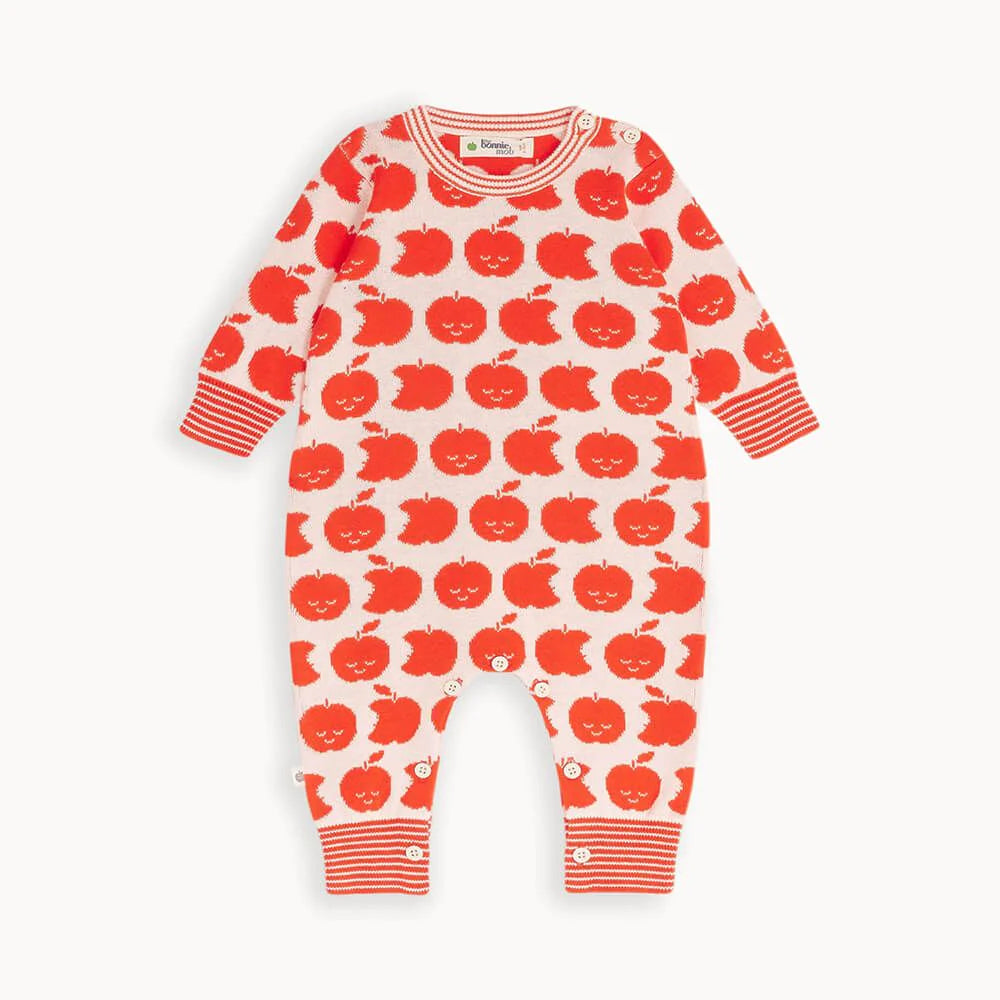 The Bonnie Mob Unisex Baby Red Apple Knitted Romper