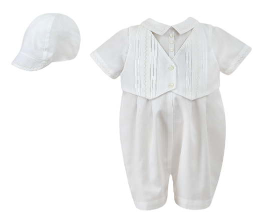 Sarah Louise Baby Boy's Ivory Christening Shortie Outfit with Hat