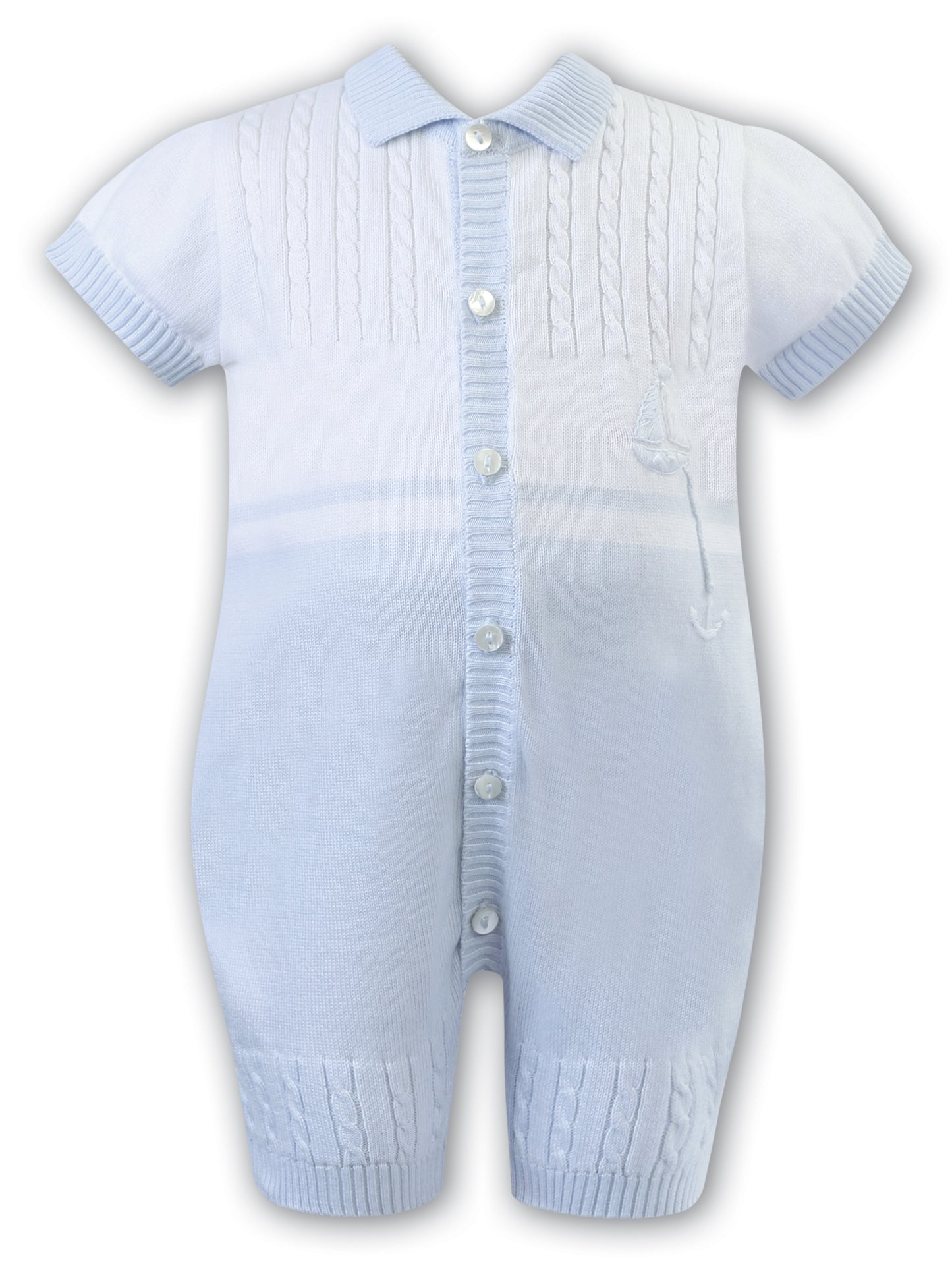 Sarah Louise Baby Boy's Pale Blue & White Knitted Short Romper