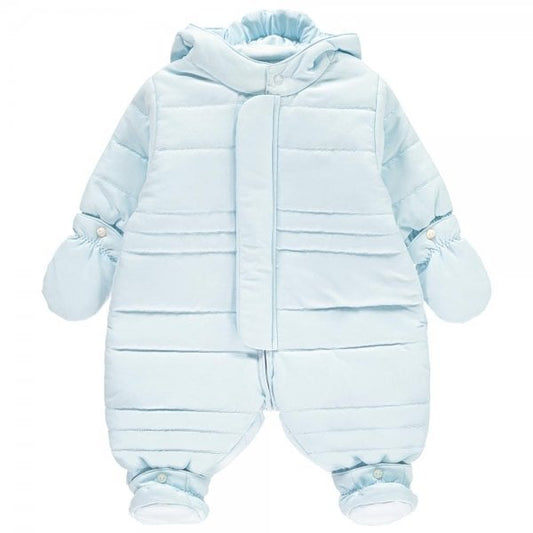 Emile et Rose Baby Boy's Pale Blue Pramsuit with Hood, Mitts & Bootees