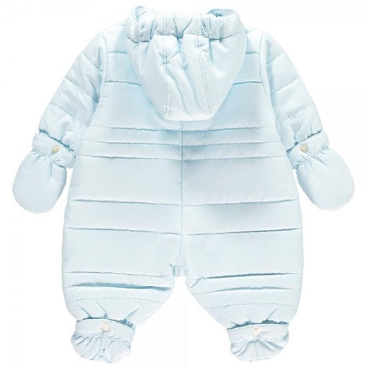 Emile et Rose Baby Boy's Pale Blue Pramsuit with Hood, Mitts & Bootees