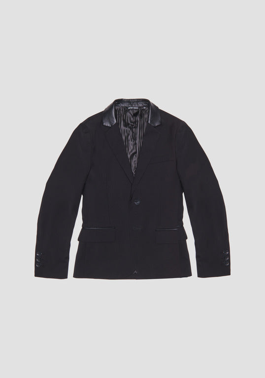 Antony Morato Boy's Black Blazer Jacket With Pleather Collar and Trims