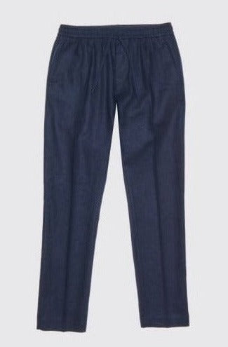 boys navy linen smart trouser with elasticated waist