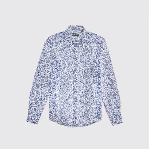 boys navy cotton shirt with trendy white floral print