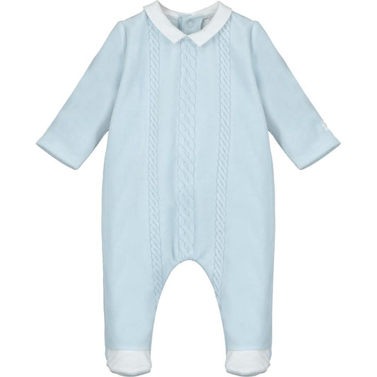 Emile et Rose Baby Boy's Pale Blue Velour Cable Babygrow