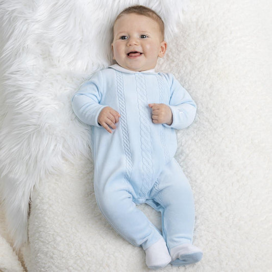 Emile et Rose Baby Boy's Pale Blue Velour Cable Babygrow