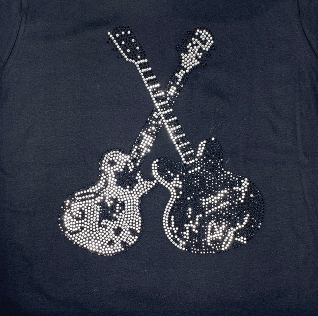 Cako Boy's Black T-Shirt With Silver & Black Guitars