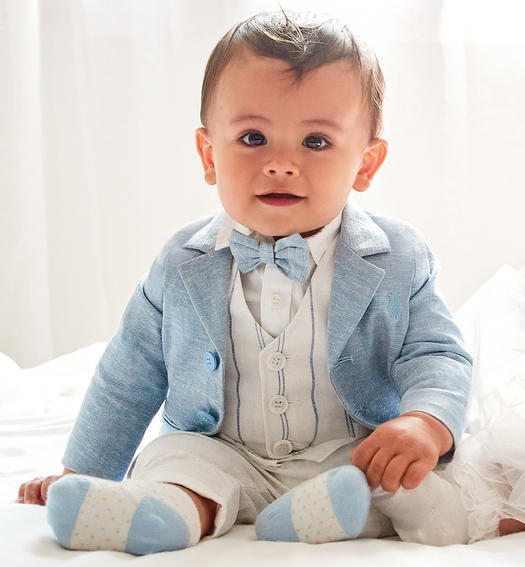 Minibanda Baby Boy's Cream & Blue Linen Striped Waistcoat