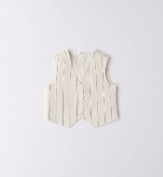 Minibanda Baby Boy's Cream & Blue Linen Striped Waistcoat