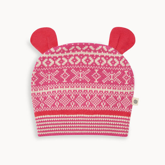 The Bonnie Mob Baby Girl's Pink Jacquard Knit Hat With Ears