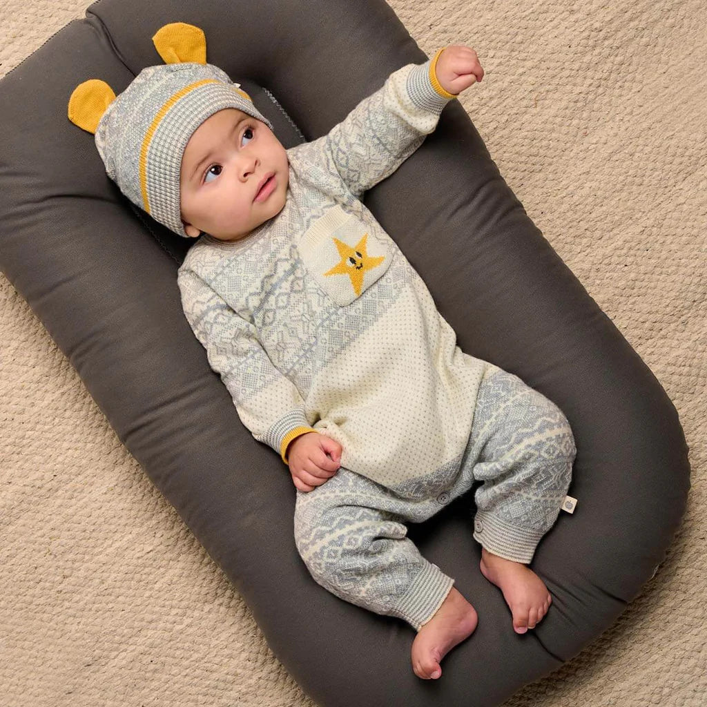 The Bonnie Mob Baby Unisex Grey Jacquard Knit Hat With Ears
