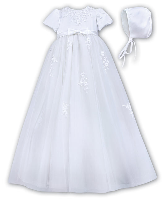 Sarah Louise Baby Girl's White Embroidered Christening Robe & Bonnet