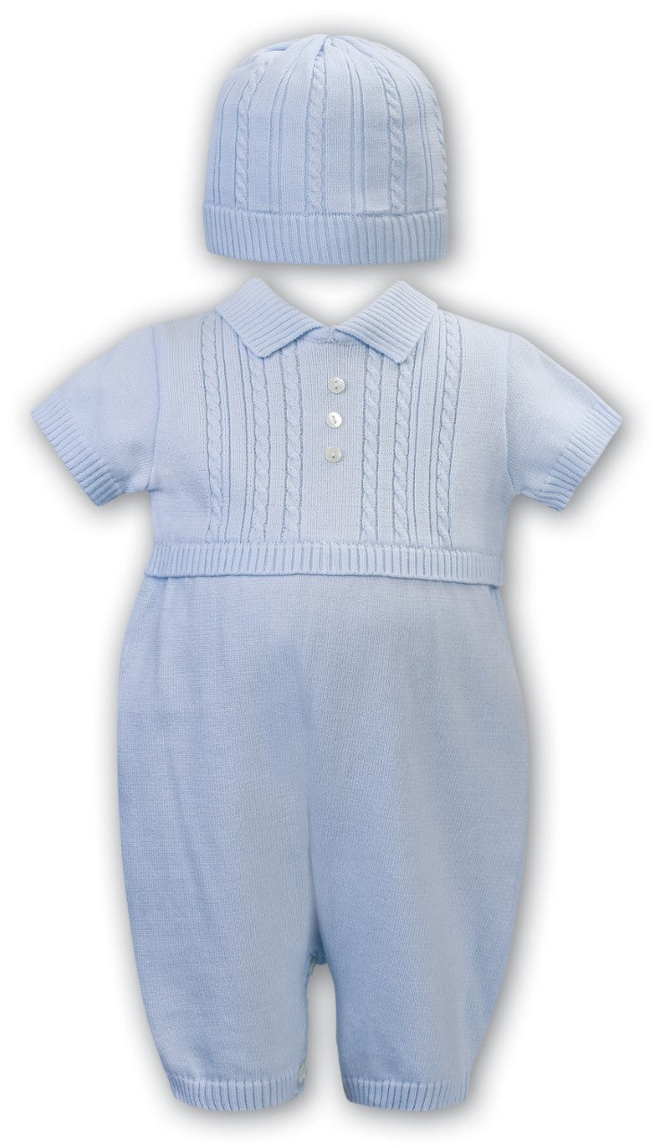Sarah Louise Baby Boy's Pale Blue Knitted Short Romper & Hat