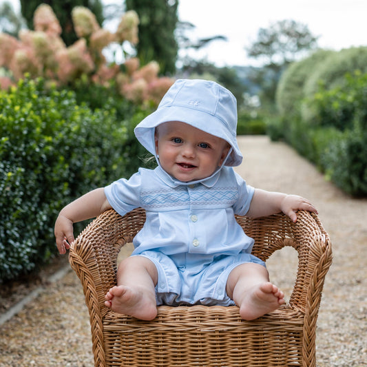 Emile et Rose Baby Boy's Pale Blue Embroidered Short Romper & Hat
