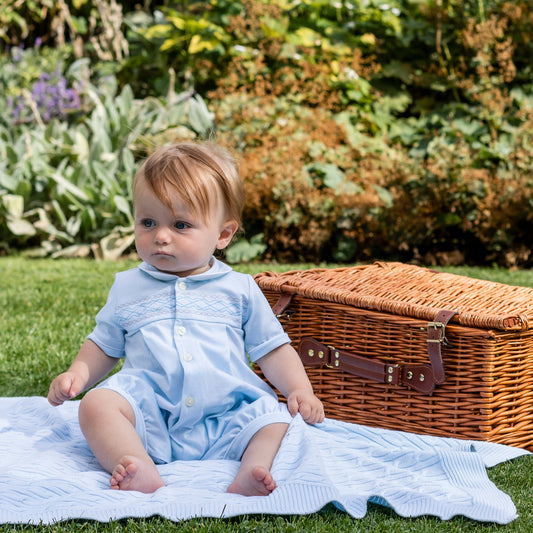 Emile et Rose Baby Boy's Pale Blue Embroidered Short Romper & Hat