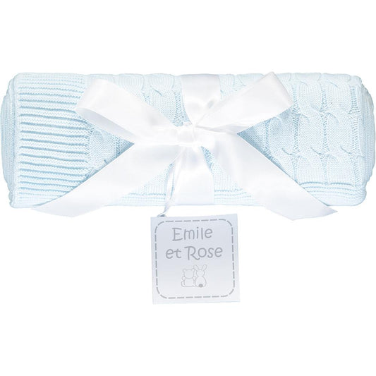 Emile et Rose Baby Boy's Pale Blue Cable Knitted Blanket