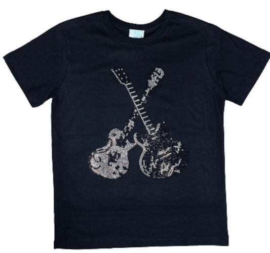 Cako Boy's Black T-Shirt With Silver & Black Guitars