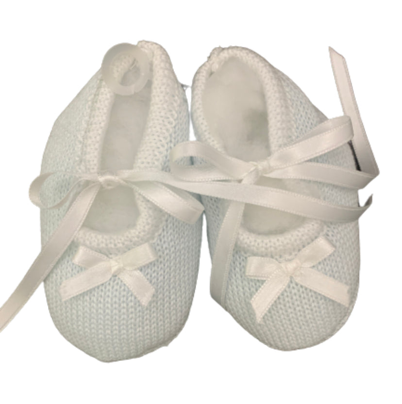 Ladia Baby Boy's Pale Blue Cotton Booties With White Trim & Ribbons